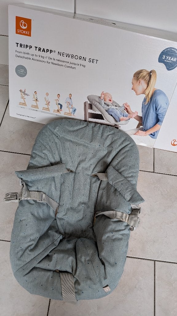 Stokke Tripp Trapp Newborn Set - Jade Confetti, Enfants & Bébés, Chaises pour enfants, Comme neuf, Chaise de table, Ceinture(s)