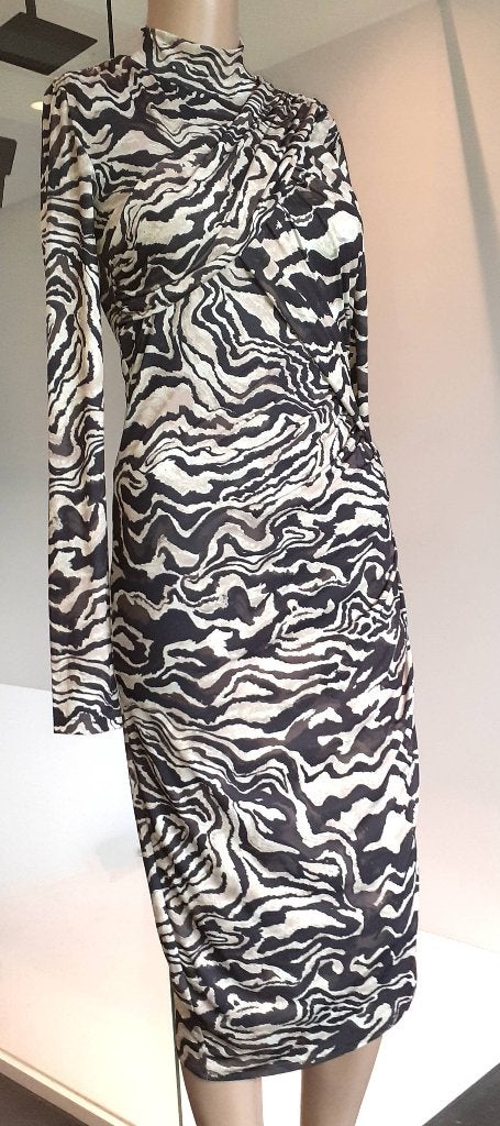 Midi Jurk zwart wit marmer motief H&M XS of 34, Kleding | Dames, Wit, Nieuw, Ophalen of Verzenden, Knielengte
