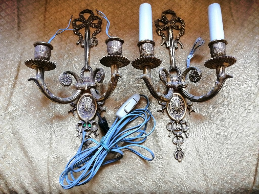 Twee wandkandelaars met kaarsen => elektriciteit, Huis en Inrichting, Lampen | Wandlampen, Gebruikt, Metaal, Ophalen of Verzenden