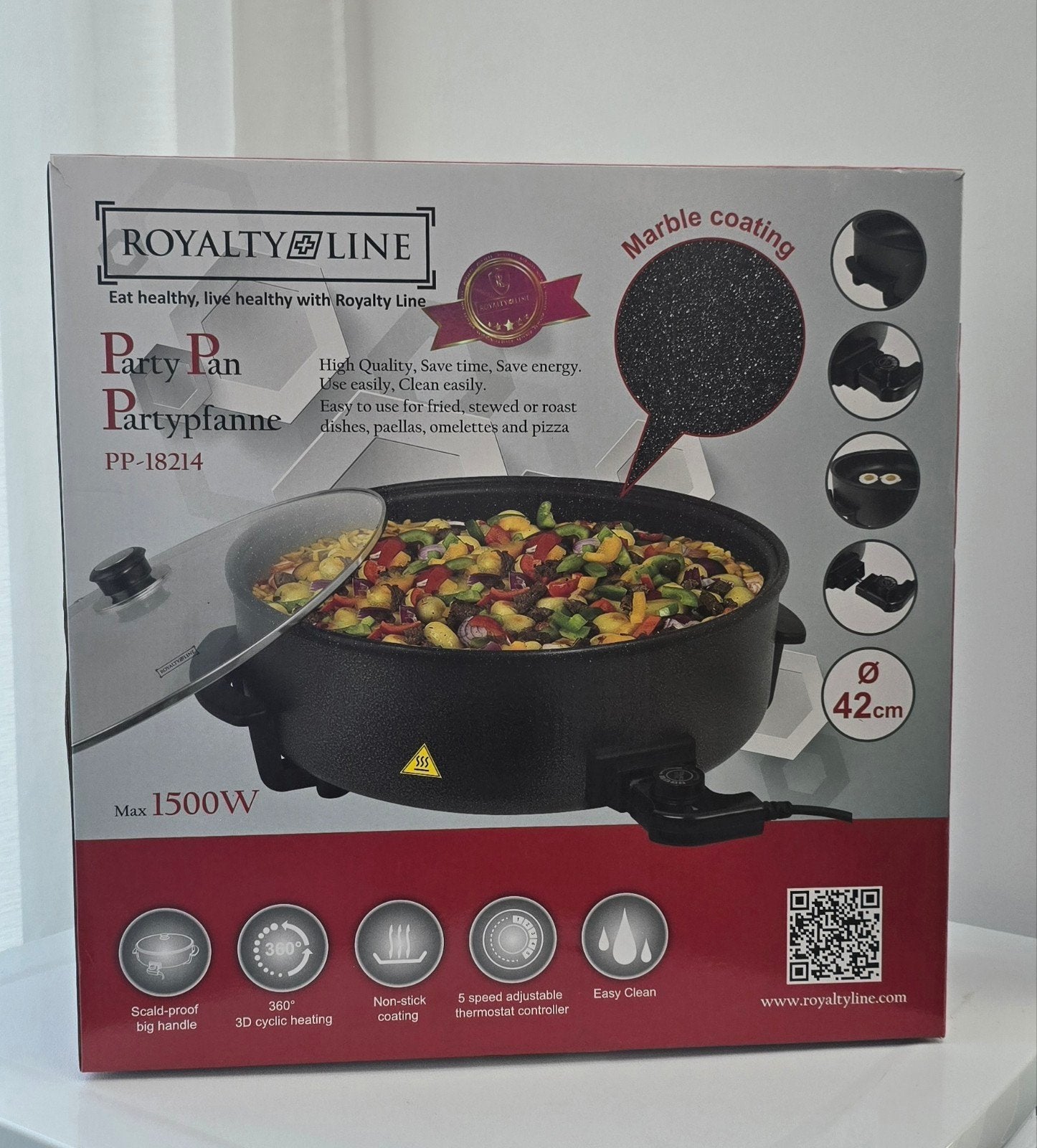 Royalty Line Elektrische Hapjespan XXL42cm(1500W)–GLOEDNIEUW, Ophalen
