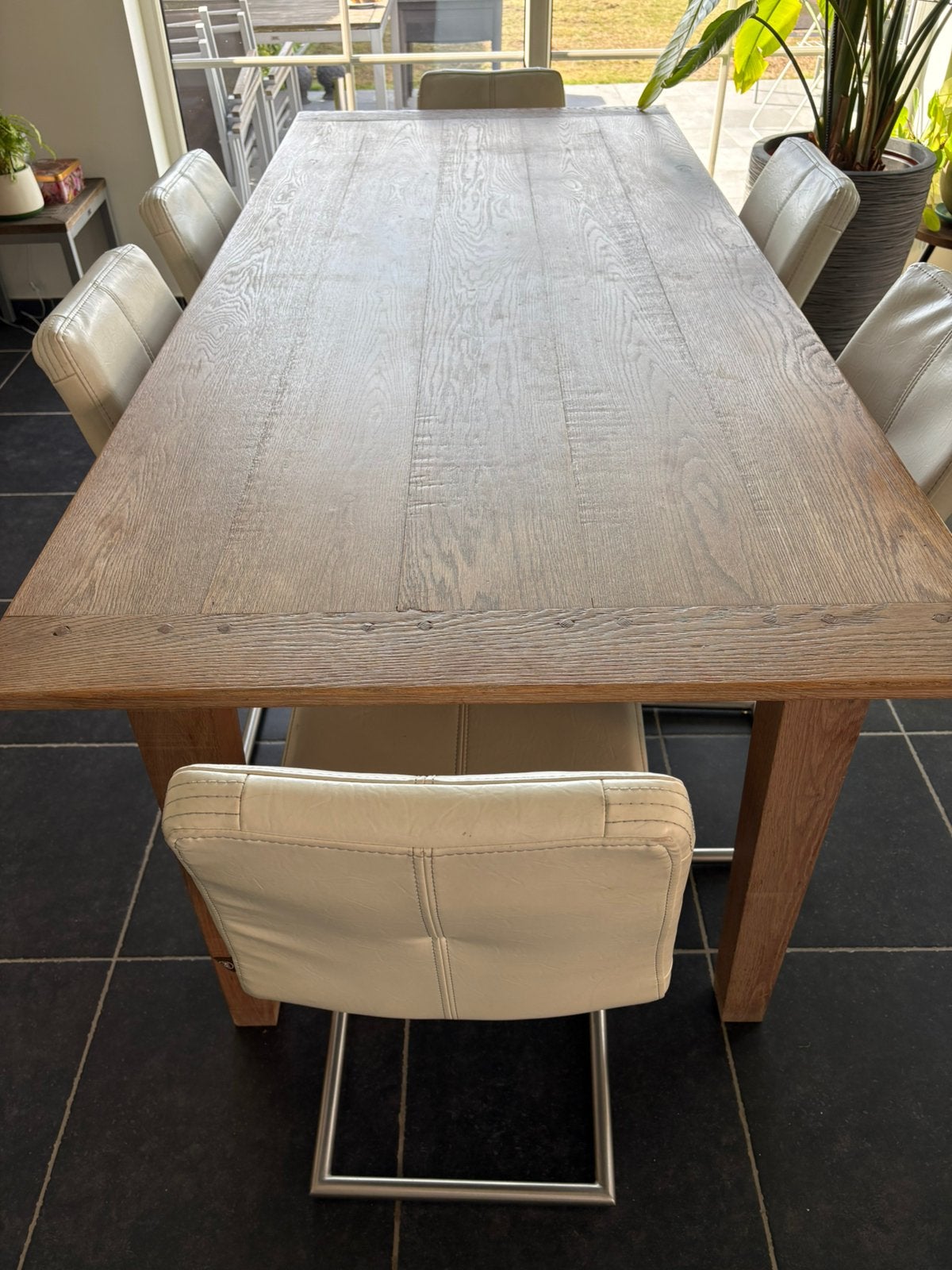 Massief eiken tafel, Ophalen, Gebruikt, Eikenhout, 50 tot 100 cm