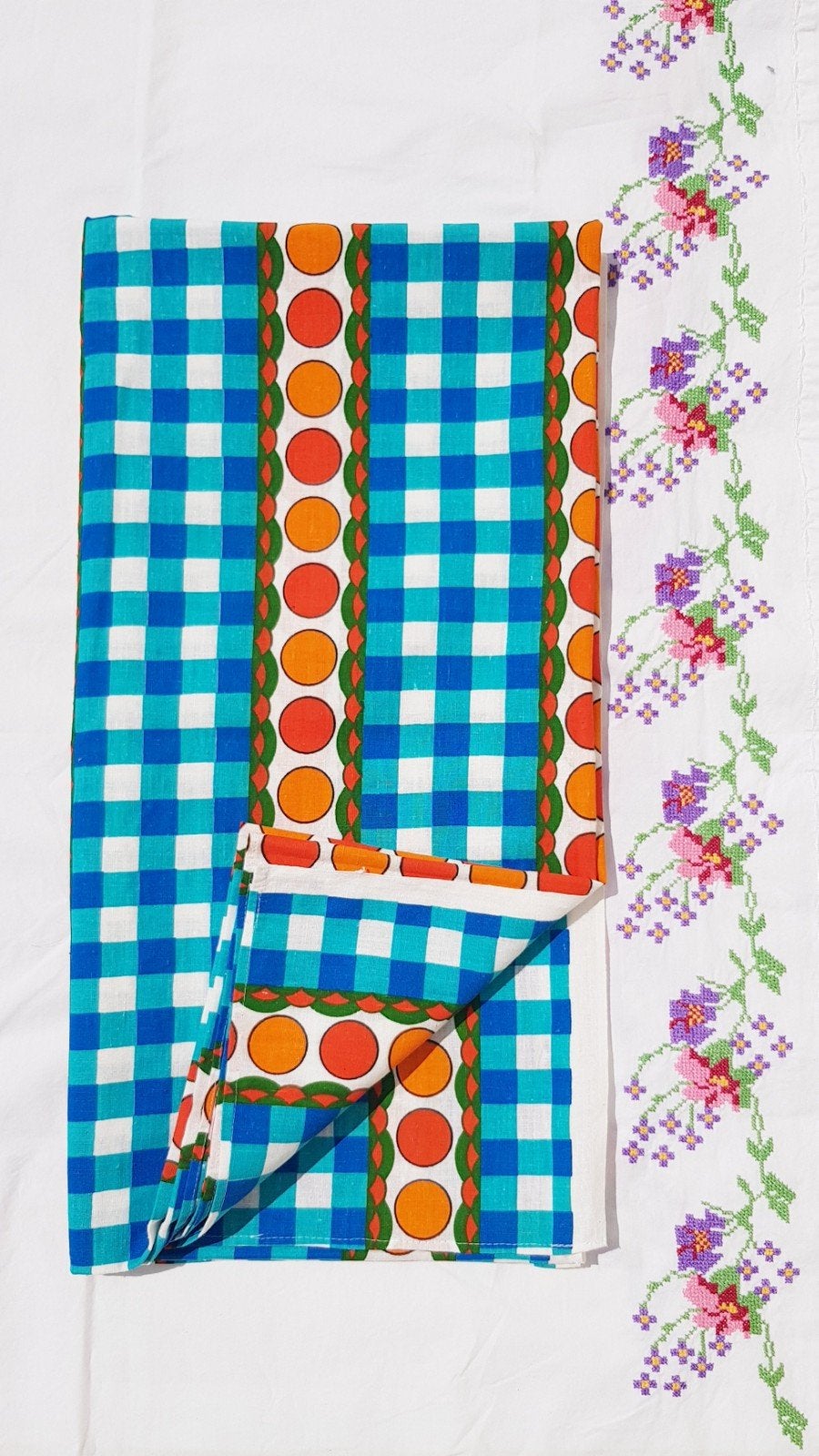 Nappe rétro  🌻vintage à carreaux🌻 100% coton, Maison & Meubles, Nappes, Comme neuf, Rectangle, Nappe, Bleu, Coton, Enlèvement ou Envoi