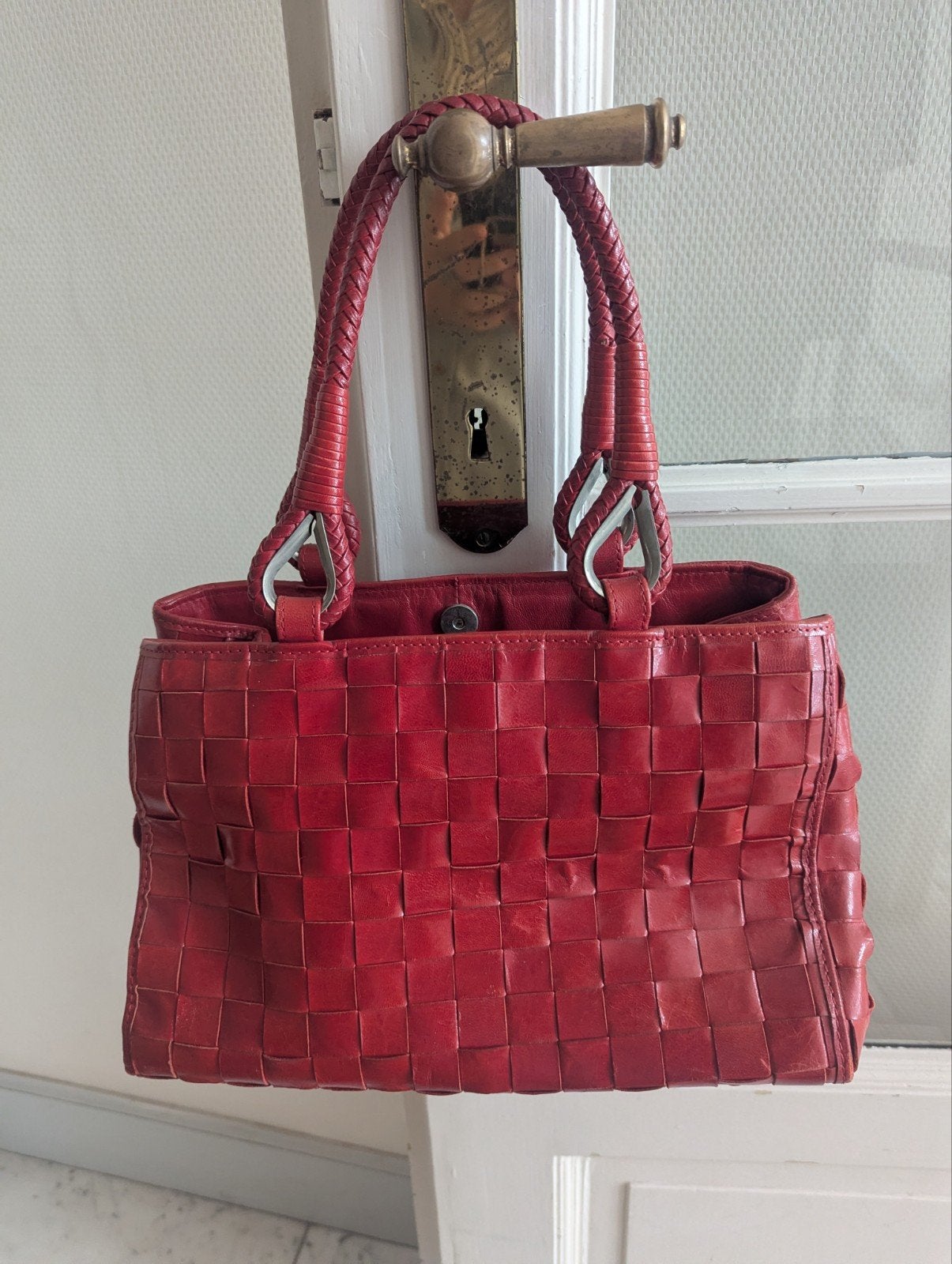 Handtas rood leer, Ophalen, Gebruikt, Rood, Handtas