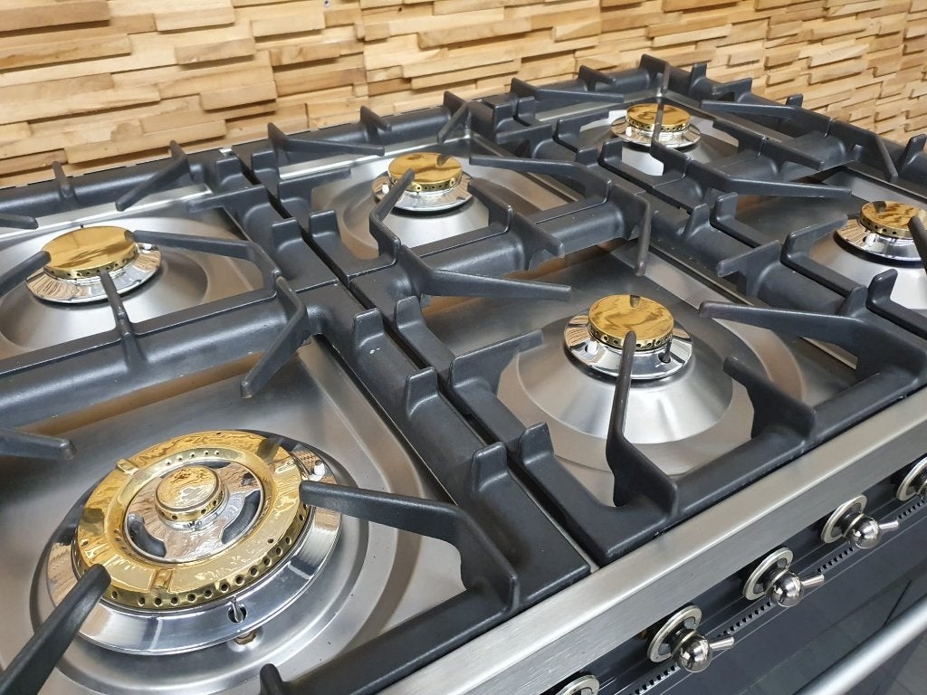 Boretti Fornuis 90cm antraciet + rvs 6 pits 1 grote oven, Ophalen, 60 cm of meer, Zo goed als nieuw, Energieklasse A of zuiniger