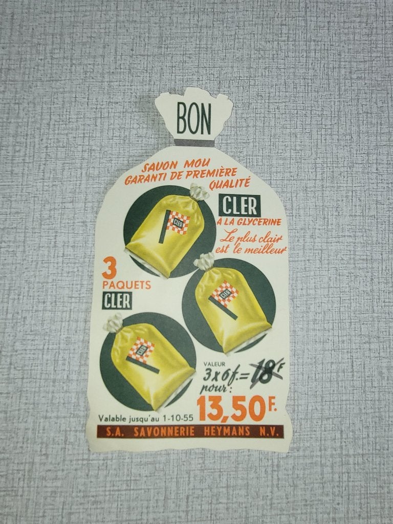 carton publicitaire savon Cler, Collections, Enlèvement ou Envoi, Utilisé, Panneau publicitaire