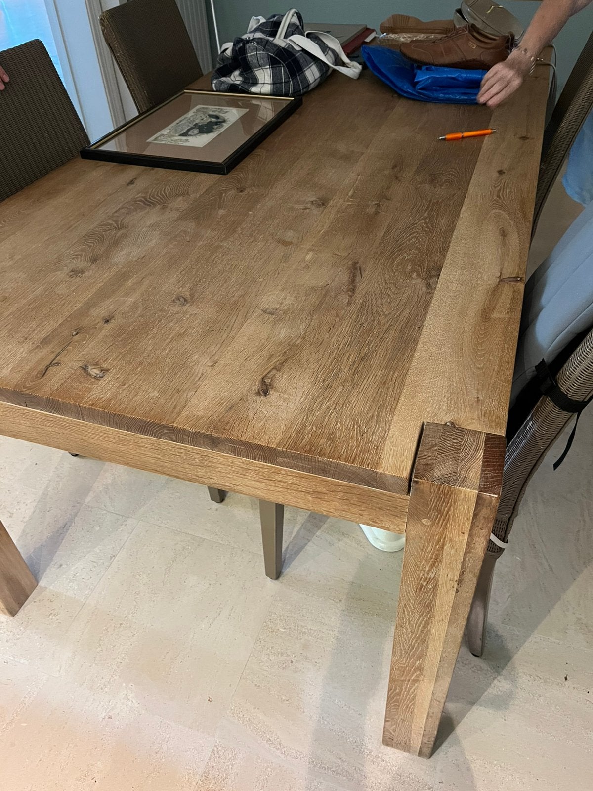 Prachtige massief eiken keukentafel, Huis en Inrichting, Ophalen, Gebruikt, Eikenhout, 200 cm of meer