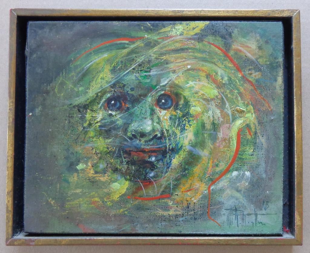 ROGER VAN BELLEGHEM / GEZICHT / OLIEVERF / 22x27cm / KADER, Enlèvement ou Envoi, Signé, Peinture à l'huile