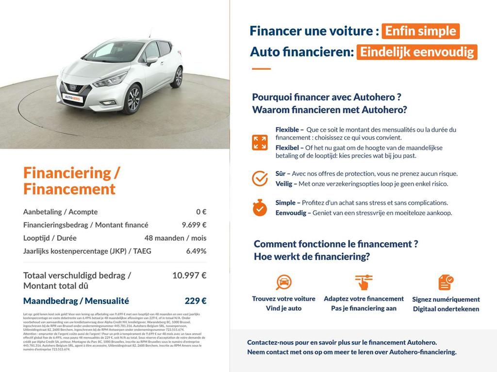 Nissan Micra 1.5 dCi N-Connecta (bj 2018), https://public.car-pass.be/vhr/755a9239-ac94-4278-88a1-eef5410a885f, Stof, Gebruikt