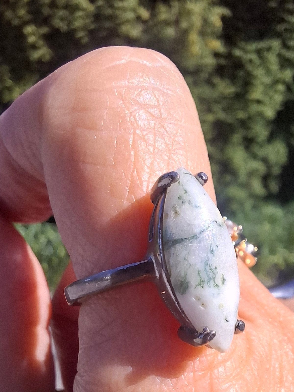 Bague argent T56 pierre amende labradorite blanc vert, Enlèvement ou Envoi, 18 à 19, Femme ou Homme, Comme neuf