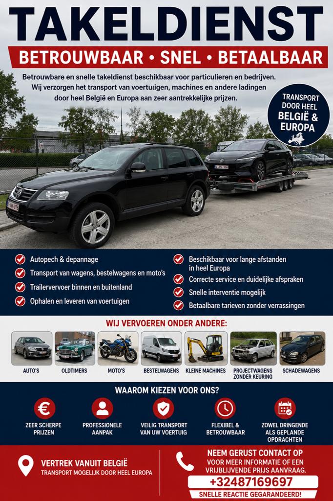 Service de remorquage de voitures Belgique et Europe Rapide, Services & Professionnels, Auto & Moto | Mécaniciens & Garages, Apk-keuring