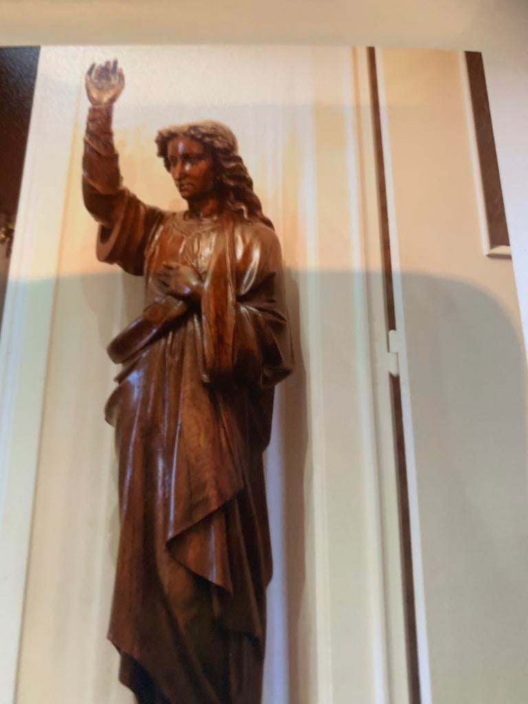Antieken Houten heiligenbeeld 167 cm met sokkel incl, Antiek en Kunst, Kunst | Beelden en Houtsnijwerken, Ophalen