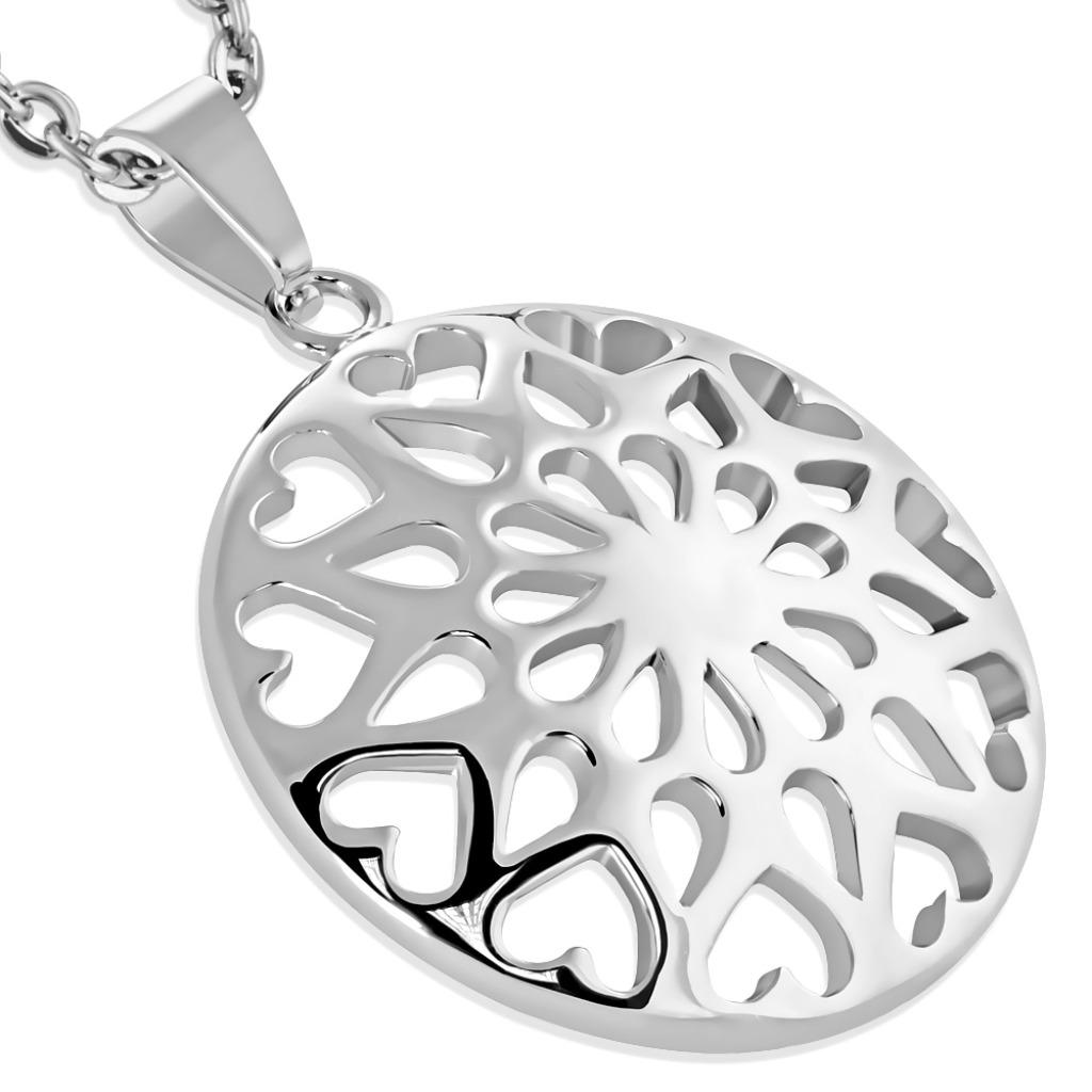 Pendentif rond en acier inoxydable avec motif coeur/fleur dé, Enlèvement ou Envoi, Neuf, Argent, Autres matériaux