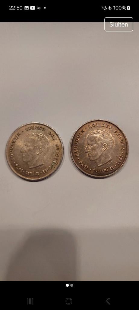 2  zilveren Belgische 250 frank, Postzegels en Munten, Munten | België, Ophalen of Verzenden