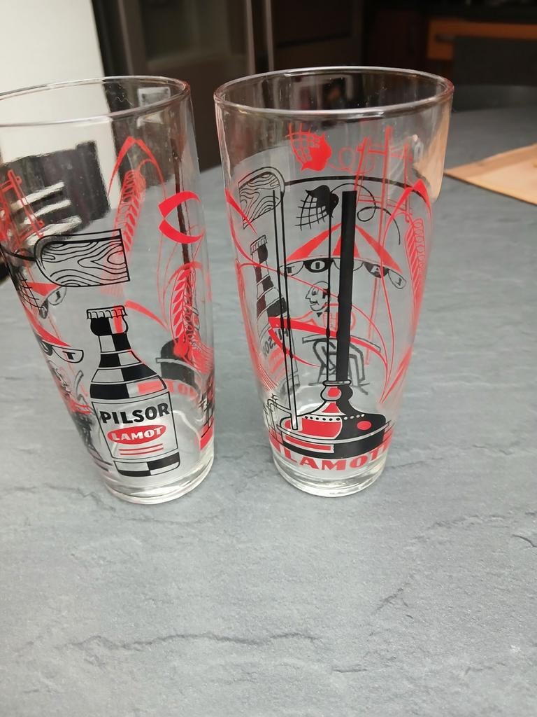 2 limonade glazen..brouwerij lamot, Verzamelen, Ophalen of Verzenden, Zo goed als nieuw