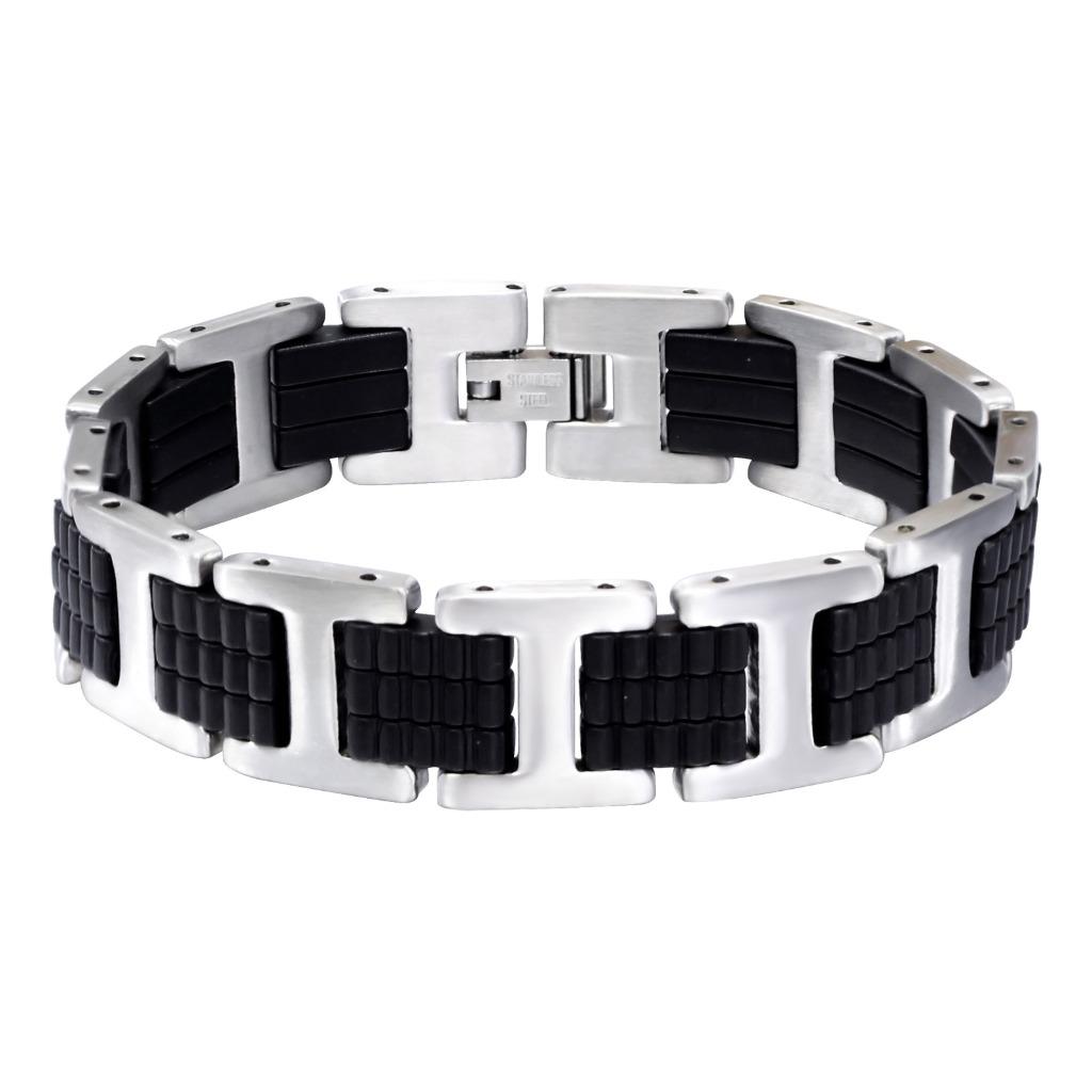 Bracelet pour homme en acier inoxydable avec touches noires, Enlèvement ou Envoi, Neuf, Acier
