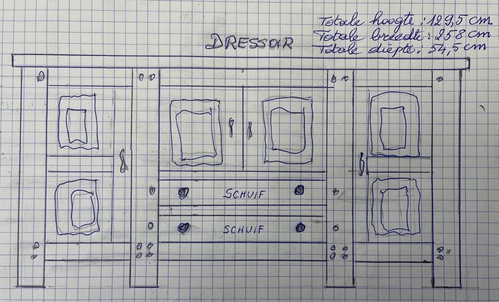 Dressoir en barkast in massief franse eik in perfecte staat, Ophalen, Eikenhout, Zo goed als nieuw, 200 cm of meer