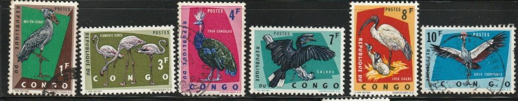 CONGO TIMBRES  OISEAUX   OBLITERES  1963, Ophalen of Verzenden, Overige landen, Gestempeld