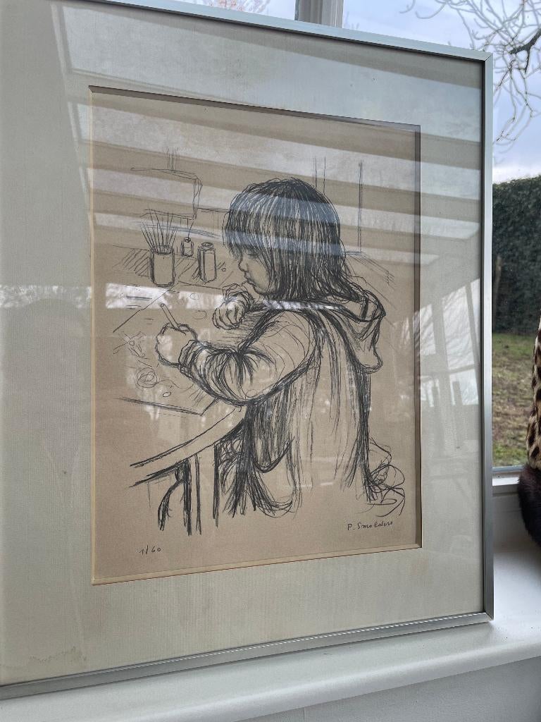 Litho Schilderend Kindje P Smolders, Antiek en Kunst, Ophalen