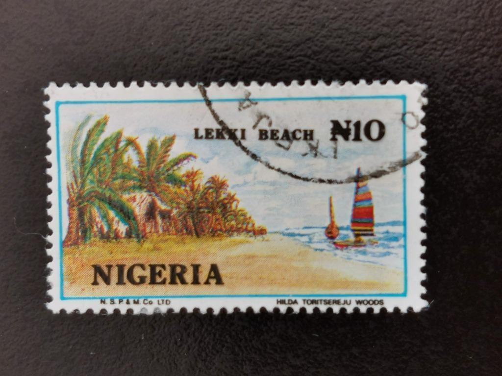 Nigeria 1992 - Lekki Beach - zeilboot, palmbomen, Postzegels en Munten, Postzegels | Afrika, Ophalen of Verzenden, Nigeria, Gestempeld