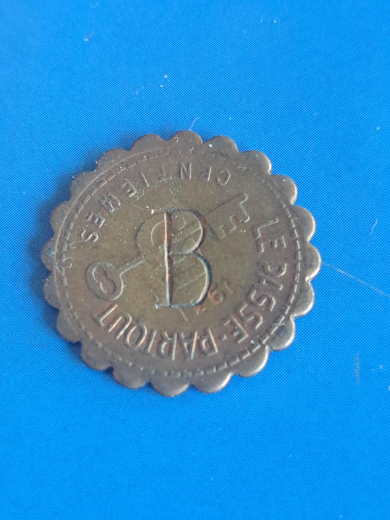 1931 België 5 centime jeton of noodgeld Spontin, Verzenden, Metaal, Losse munt