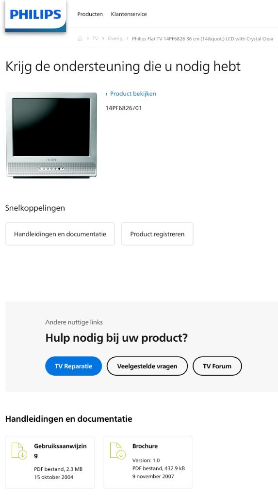 Philips Flat TV 14PF6826 36 cm (14") LCD with Crystal Clear, Ophalen, Philips, LCD, Zo goed als nieuw