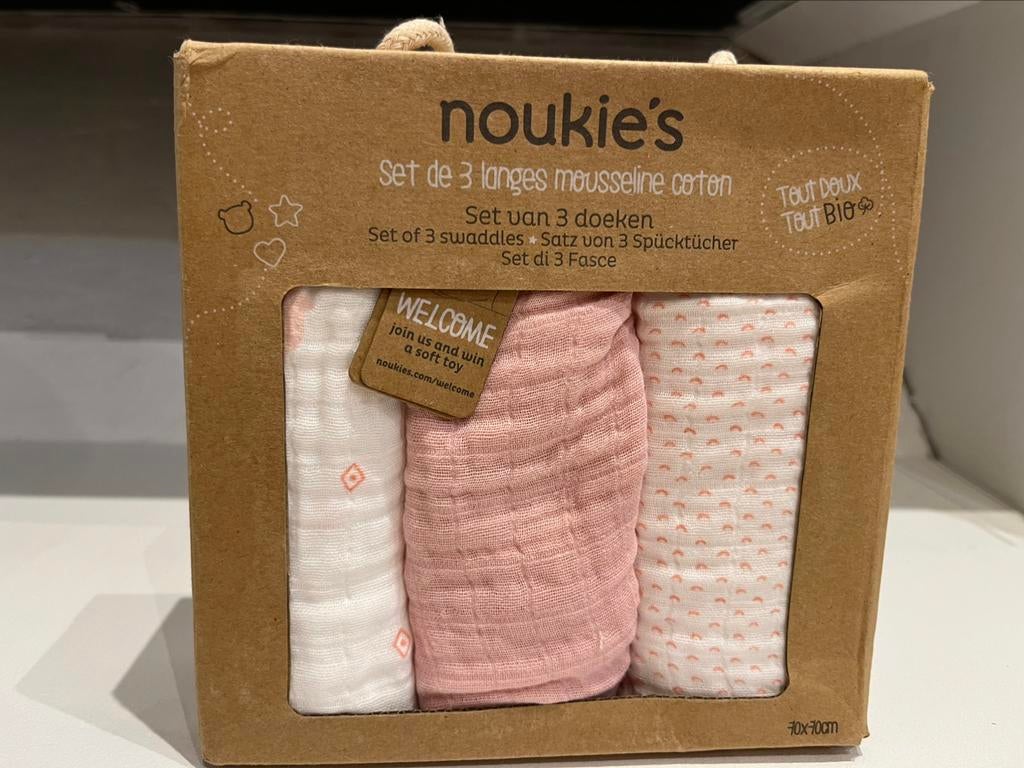 Noukies set van 3 mousselinedoeken van biologisch katoen, Ophalen of Verzenden, Nieuw, Jongetje of Meisje, Overige typen