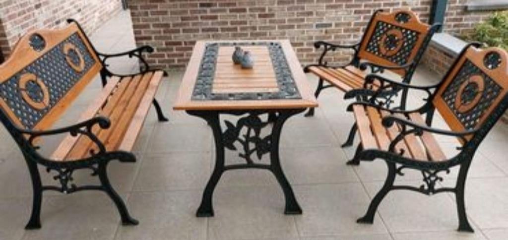 Tuinmeubelen (2 stoelen, bank en tafel), Neuf, Bois d'échafaudage, Salons de jardin, Chaise