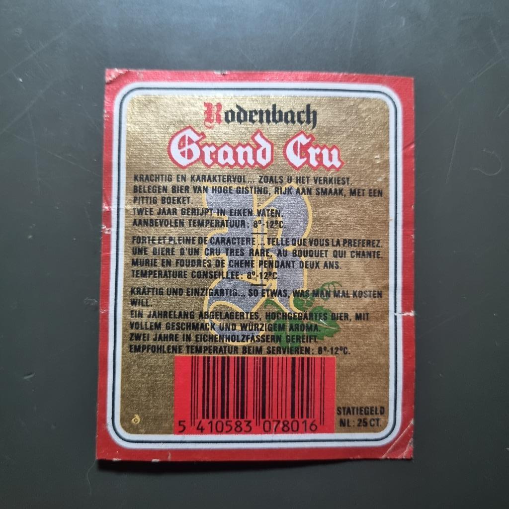 Etiquette Rodenbach Grand Cru, Collections, Enlèvement ou Envoi, Utilisé, Autres types, Autres marques