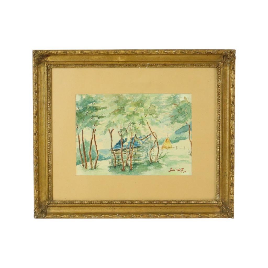 Aquarel José Wolff Kunst Schilderij Houten Barok Stijl Lijst, Antiek en Kunst, Ophalen of Verzenden