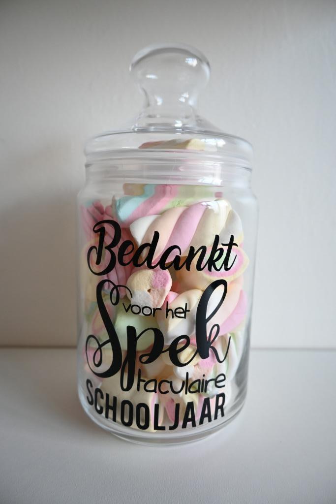 Glazen snoeppot 1L – Bedankt voor het SPEKtakulaire schoolja, Ophalen, Nieuw, Feestartikel