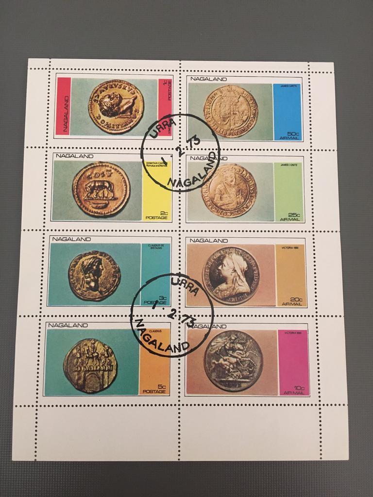 Vel/8 postzegels oude MUNTEN, India 1973., Ophalen of Verzenden