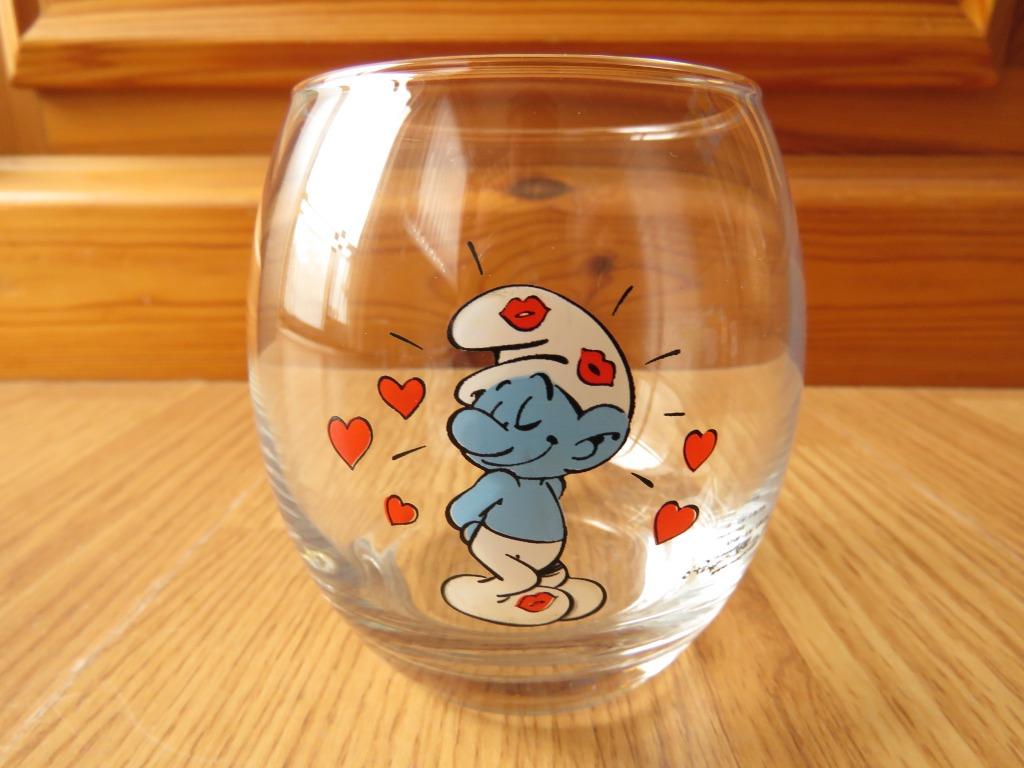 verre schtroumpfs amoureux, Ophalen of Verzenden, Zo goed als nieuw, Frisdrankglas
