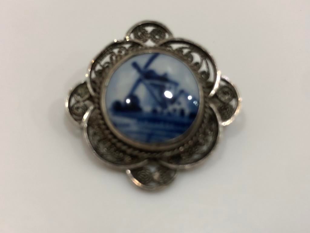 Broche en argent bleu de Delft, Enlèvement ou Envoi, Argent, Broche