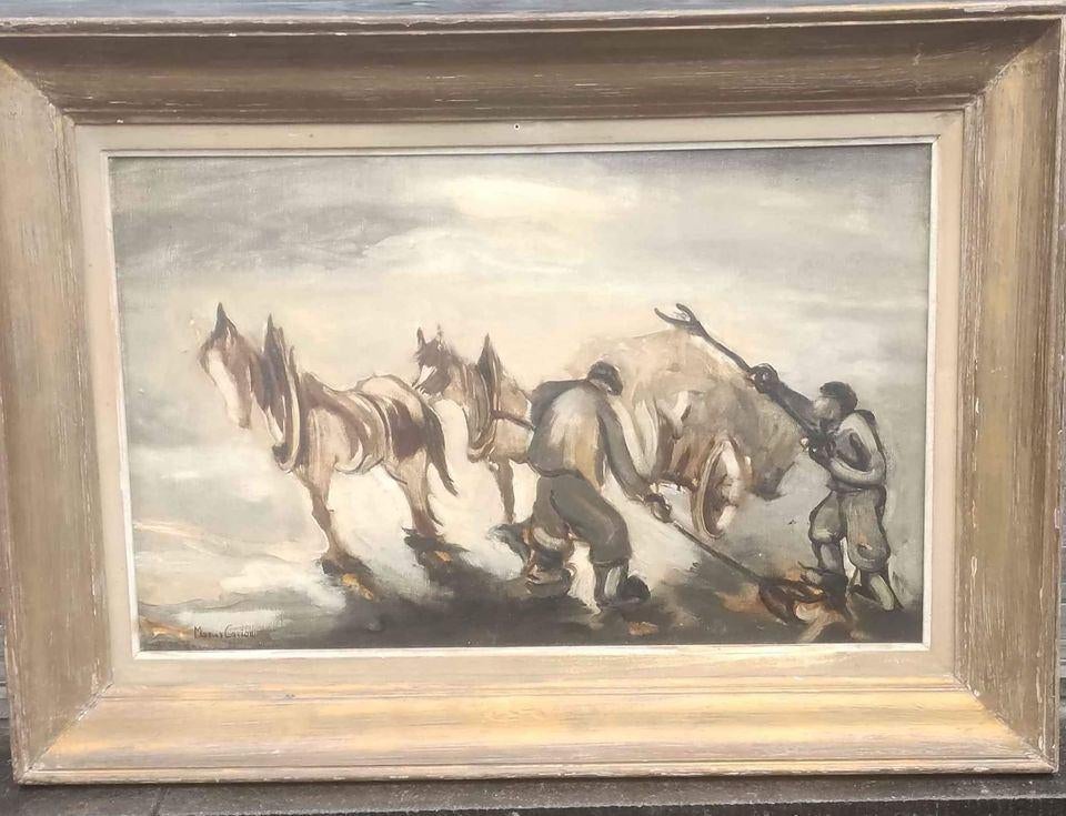 huile sur toile " la moisson " signe marius carion, Antiquités & Art, Enlèvement ou Envoi
