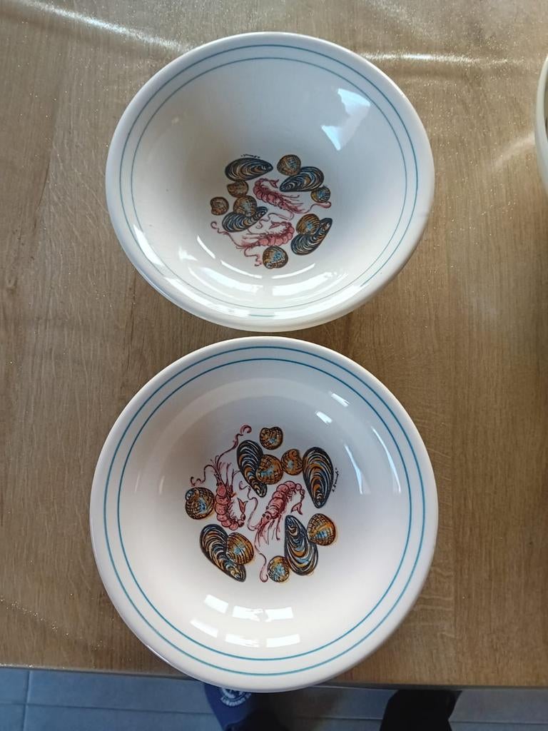 6 mosselborden en 1 serveerbord, Huis en Inrichting, Ophalen