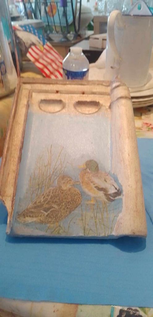 peinture imprimée sur une vieille tuile de toit 2 canards, Enlèvement ou Envoi, Comme neuf