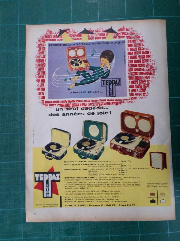 Teppaz audiovisuel - publicité papier - 1957, Ophalen of Verzenden, Gebruikt, Overige typen