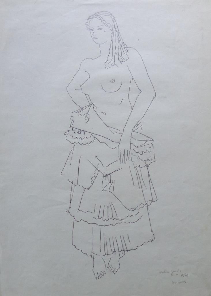 WALTER GAVITO / HALF ONTKLEED MODEL / ORIGINEEL WERK 44x32cm, Antiek en Kunst, Kunst | Schilderijen | Modern, Ophalen of Verzenden