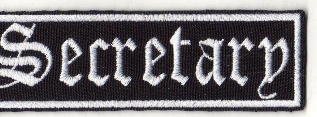 Patch Secretary rang motorclub - 100 x 30 mm, Ophalen of Verzenden, Nieuw zonder kaartje, Overige typen