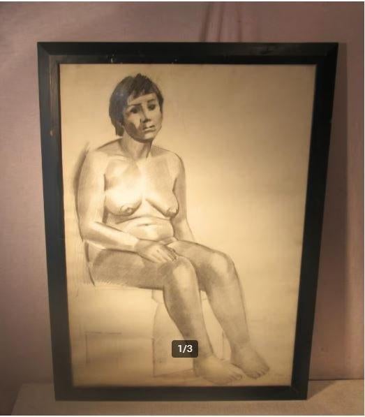 Mooie Tekening 'Zittende Naakte Vrouw' - gesigneerd, Ophalen of Verzenden