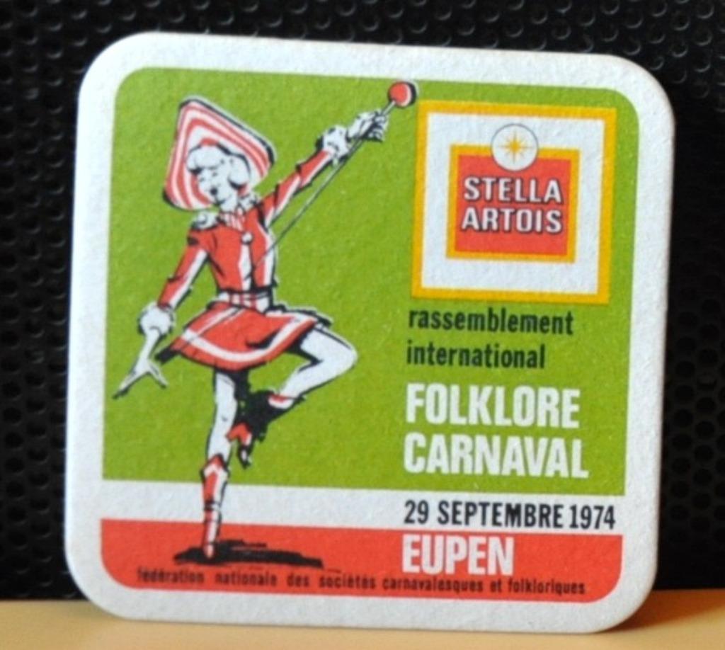 sous bock stella artois carnaval eupen 1974 (sb23), Collections, Marques de bière, Comme neuf, Sous-bock, Stella Artois, Enlèvement ou Envoi