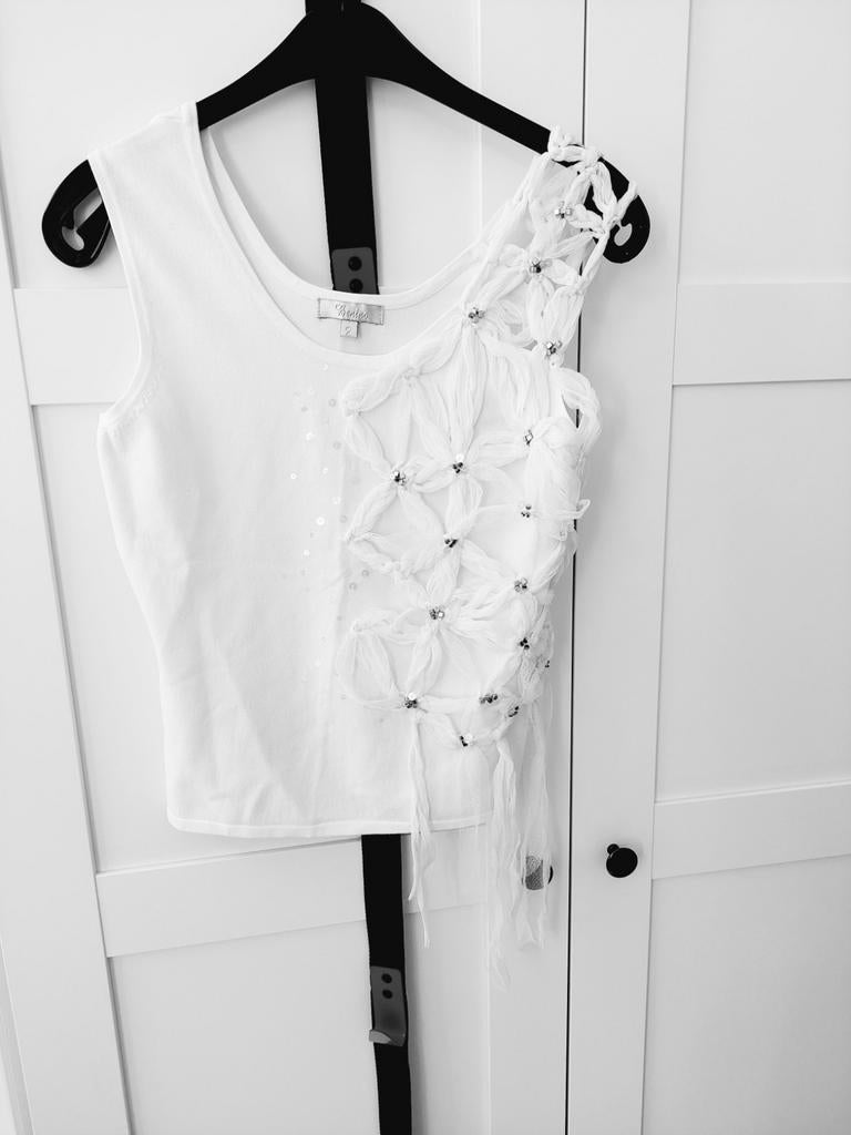 Débardeur sophistiqué orné des strasses,neuf, Taille 38/40 (M), Enlèvement ou Envoi, Blanc, Neuf