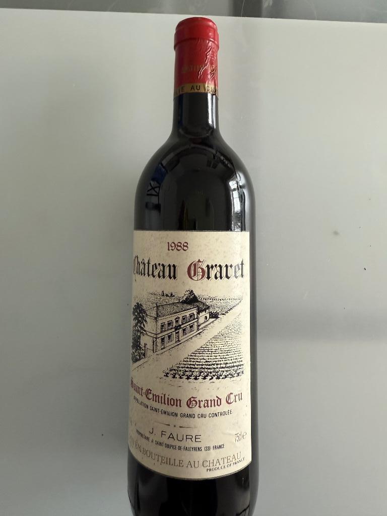 Bouteille de vin Saint-Emilion Grand Cru Chateau Gravet 1988, Collections, Neuf, Enlèvement ou Envoi, Pleine, Vin rouge