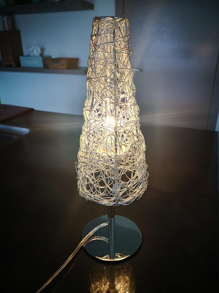 Design tafel lampje in chrome metaaldraad, Ophalen, Zo goed als nieuw, Metaal