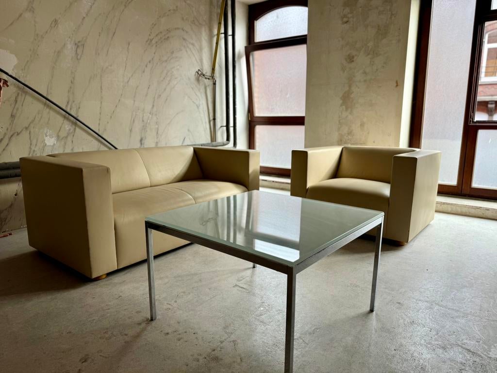 Ensemble KnollStudio cuir beige + table Florence Knoll, Enlèvement, Comme neuf, Cuir