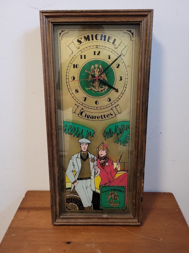 horloge publicitaire cigarettes saint michel, Enlèvement ou Envoi, Utilisé, Panneau publicitaire