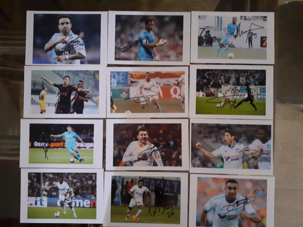 11 getekende foto's Olympique Marseille, Collections, Articles de Sport & Football, Neuf, Cartes de joueur, Enlèvement ou Envoi