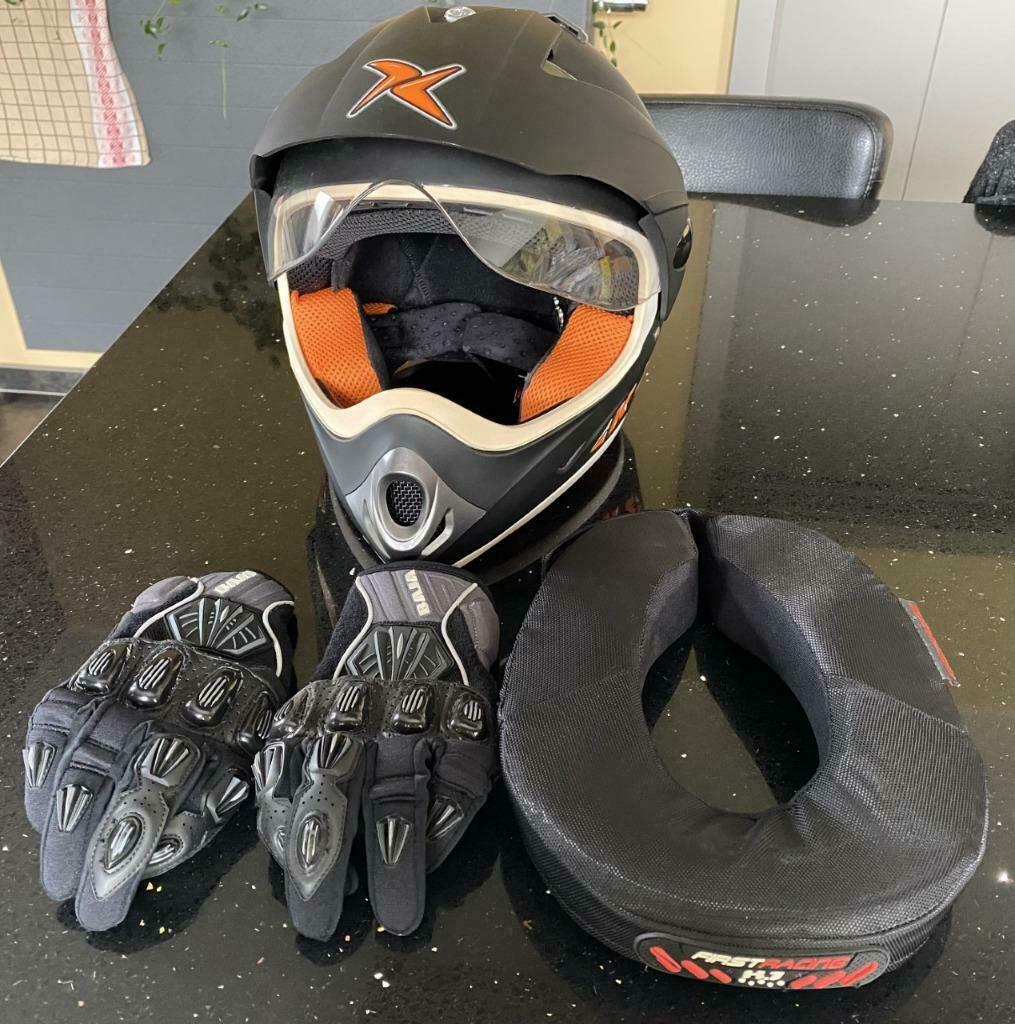 casque motocross + gants + protection nuque, Motos, Autres marques, Seconde main, Casque intégral, Enlèvement