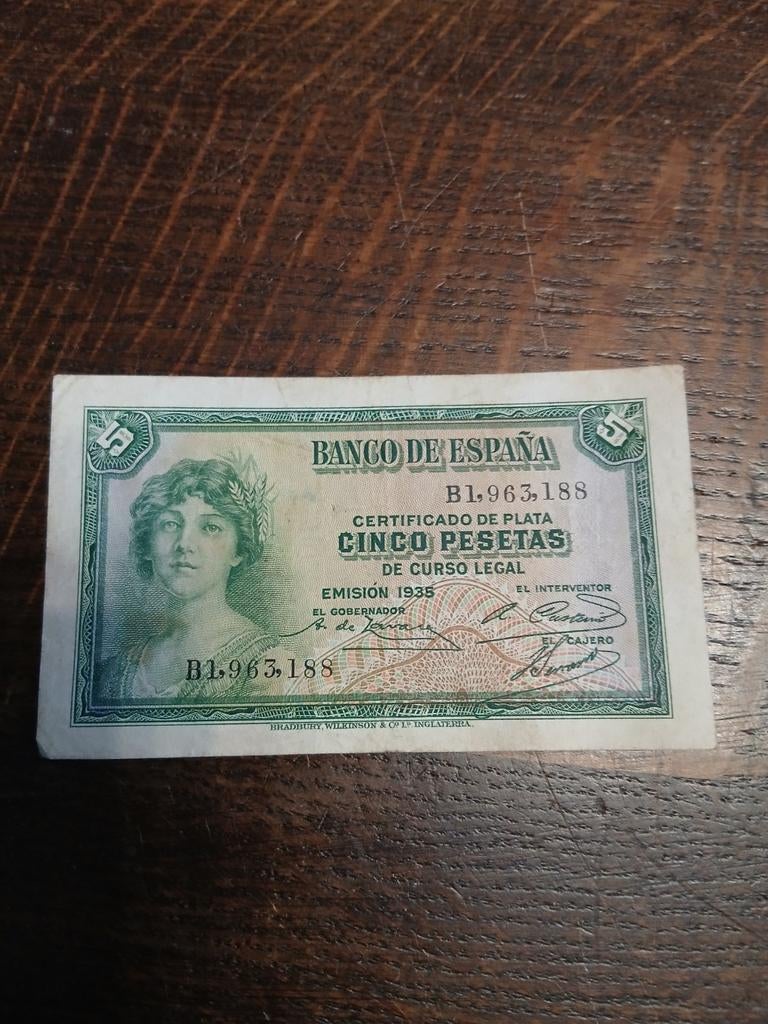 mooi biljet van Spanje 5 peseta 1935, Ophalen of Verzenden
