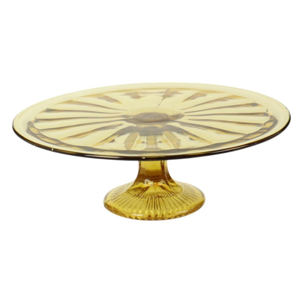Art Deco Amber Taartschotel Gebak Schaal Depression Glass, Ophalen of Verzenden